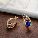 14K Rolled Gold Oval Blue AAA Zircon Crystals Geometric Vintage Simple Elegant Earrings