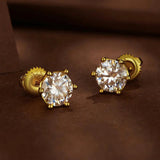 Solitaire Design 6 Prongs D Colour 14KGP Moissanite Diamonds Stud Earrings Sterling Silver Fine Jewellery for Women - The Jewellery Supermarket