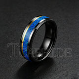 Blue Opal Gold Foil Inlay Domed Polished 6/8mm Tungsten Men Women Wedding Rings