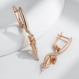 14 Karat Rolled Gold Shiny Cat Design AAA  Zircon Diamonds Long Drop Earrings For Women