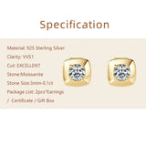 Sparkling 6.5MM 1CT Moissanite Diamonds Silver Square Shape Unisex Stud Earrings