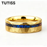 Meteorite Nebula Inlay Hammered 6/8mm Gold/Silver Color Tungsten Ring for Men Women