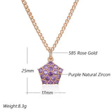 Thick Texture Full Star Inlay 14K Filled Rose Gold AAA Purple Zircon Crystals Necklaces - Party Jewellery