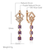 14 Karat Gold Filled Purple AAA Lab Created Amethyst Zircon Long Drop Earrings
