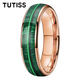 Dome Polishing Inlaid Green Wood Guitar String 6/8mm Men's Women's Tungsten Rings