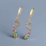 High-quality Creative Handmade Enamel Snake Shape Zircon Accents Long Earrings
