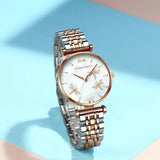 New Elegant Dragonfly Design White Oyster Pearl Shell Scallop Dial Quartz Ladies Watch Stainless Steel Women Watches