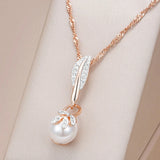 Classic Luxury AAA Zircon Diamonds and Pearl 14K Rolled Rose Gold Necklace - Ethnic Style Party Fine Jewellery