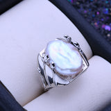 Elegant Natural Freshwater12-16mm Big Baroque Pearl Silver Gold Colour Ring