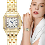 Luxury Full CZ Diamonds Top Brand Square Roman Quartz Fashion Stainless Steel Women's Watches