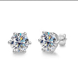 Classic 6 Claws D Colour VVS1 0.6, 1, 2, 4 Carat Moissanite Diamonds Earrings Hip Hop Rock Silver Birthday Anniversary Gift
