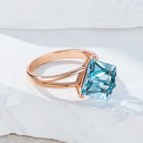 14 Karat Filled Gold Blue Cube AAA Zircon Crystal Fashion Women's Rings