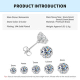 Solitaire 0.1/0.3/0.5/1/2CT D Moissanite Stud Earrings for Men Women
