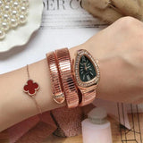 Luxury Brand Snake Quartz Ladies Gold Watch with Rhinestones - High Quality Female Fashion Bracelet Watches