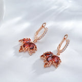 14 Karat Gold Filled Original Design Shiny Red AAA Zircon Crsytals Maple Leaf Earrings