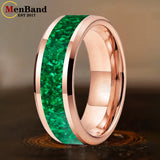 Green Opal Inlay Beveled Polished 6/8mm  Silver/Gold/Blue/Black Tungsten Rings