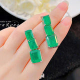 Luxury Vintage Square Lab Created Emeralds And AAA+ Zircon Necklaces Earrings Bracelets Rings - Jewellery Set - The Jewellery Supermarket