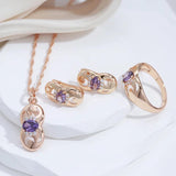 Charming Retro Oval Purple 14K Rolled Rose Gold AAA Zircon Diamonds Women's Stud Earrings - Fashion Jewellery