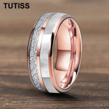 Dome Double Groove Inlaid Meteorite Mother Of Pearl Shell Tungsten Carbide Rings