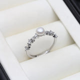 Genuine Real Pink Grey White Pearls AAA Zircon Diamonds Cute Silver Rings