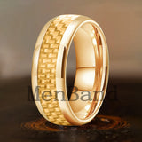 Carbon Fiber Inlay 4/6/8mm Gold Tungsten Engagement Wedding Rings for Men Women