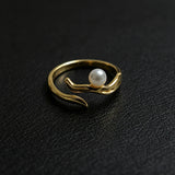 Real Pearl 925 Silver Ring Adjustable 14 Karat Yellow Gold Plated Ring