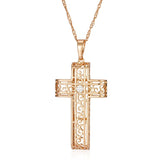 Luxury 14K Filled Rose Gold With AAA Zircon Diamonds Glossy Hollow Cross Pendant Necklace - Fashion Jewellery