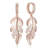 14 Karat Gold Filled AAA Zircon Diamonds Unique Long Leaf Dangle Earrings Daily Jewellery