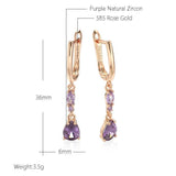 Classic Drop Shape Purple 14K Rolled Rose Gold AAA Zircon Crystals Dangle Earrings - Fine Jewellery