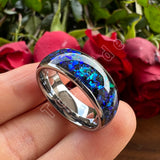 Domed Polished Bright Opal 8mm Men Women Tungsten Engagement Wedding Rings