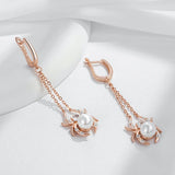 14 Karat Gold Filled Spider Design AAA Zircon Diamonds Pearl Tassel Dangle Earrings