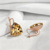 14 Karat Filled Gold Big Yellow Triangular AAA Zircon Crystal Dangle Earrings For Women