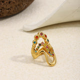 18K Gold Plated Creative Stainless Steel Hollow Heart Multicolor AAA Zircon Crystals Ring
