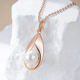 Elegant Classic 14K Rolled Rose Gold Pearl Pendant And Necklace For Women - Fine Party Jewellery