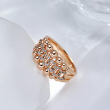 Marvelous Double Metal Beads 14K Rolled Rose Gold AAA  Zircon Diamonds Rings - Personality Trendy Jewellery