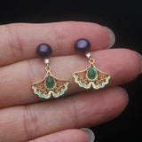 Classic Butterfly Multicolour Real Pearl Green Zircon Silver Stud Drop Earrings
