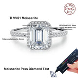 Awesome 1ct 2ct Emerald Radiant Cut VVS1 D Colour Moissanite Diamond Silver Ring