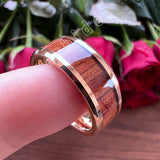 New Koa Wood Inlay Beveled Polished 6mm 8mm Tungsten Ring for Men Women