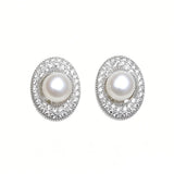 Elegant Silver Multicolor Real Pearl Halo of pavé-set AAA Zircon Diamonds Stud Earrings