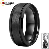 Bevel Edges Satin Finish 8mm Black Tungsten Wedding Rings For Men Women