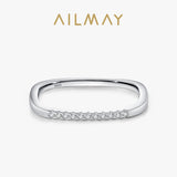 Unique Geometric Square Silver Minimalist AAAA Lab Created Diamond Stackable Ring