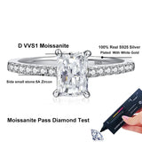 1 Carat VVS1 D Colour Emerald Radiant Cut Moissanite Diamond Silver 18KWGP Ring
