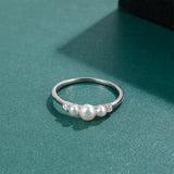 Exquisite AAA Zircon Diamonds Inlaid Silver Three Pearl Stackable Ring