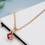 Trendy Flower Design Filled 14K Rose Gold Square Garnet Red AAA Zircon Crystals Necklace - Fine Jewellery