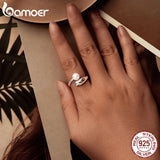 Solid 925 Silver Chunky Open Twist Stackable White Gold Plated Pearl Rings