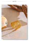 18K Gold Plated Personalized Stainless Steel Layered Wide Golden Ring