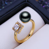 Elegant Design Real Pearl with princess-cut AAA cubic zirconia Gold Plated Ring