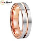 Flat Brushed Polishing Center Groove 6mm Wedding Engagement Gold Tungsten Rings