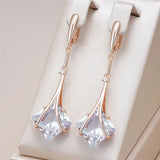 14K Rolled Gold Luxury White or Red AAA Zircon Crystals Long Drop Earrings