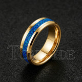 Blue Opal Gold Foil Inlay Domed Polished 6/8mm Tungsten Men Women Wedding Rings